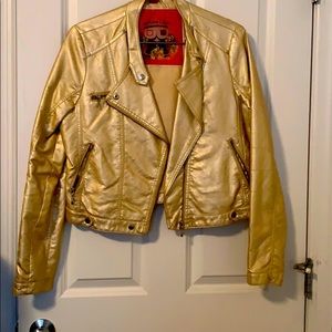 Gold long sleeve leather jacket